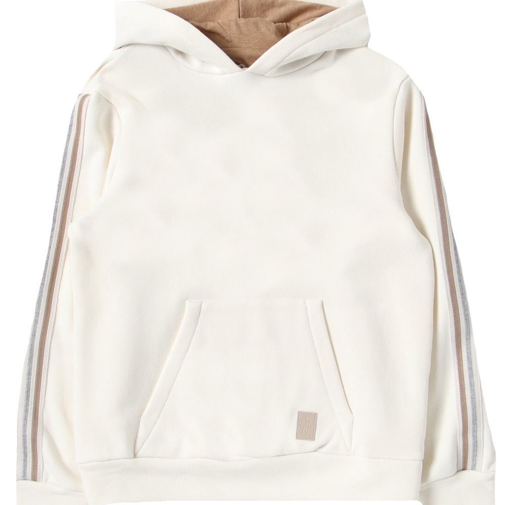 Cream and Tan Hoodie with Striped Sleeves